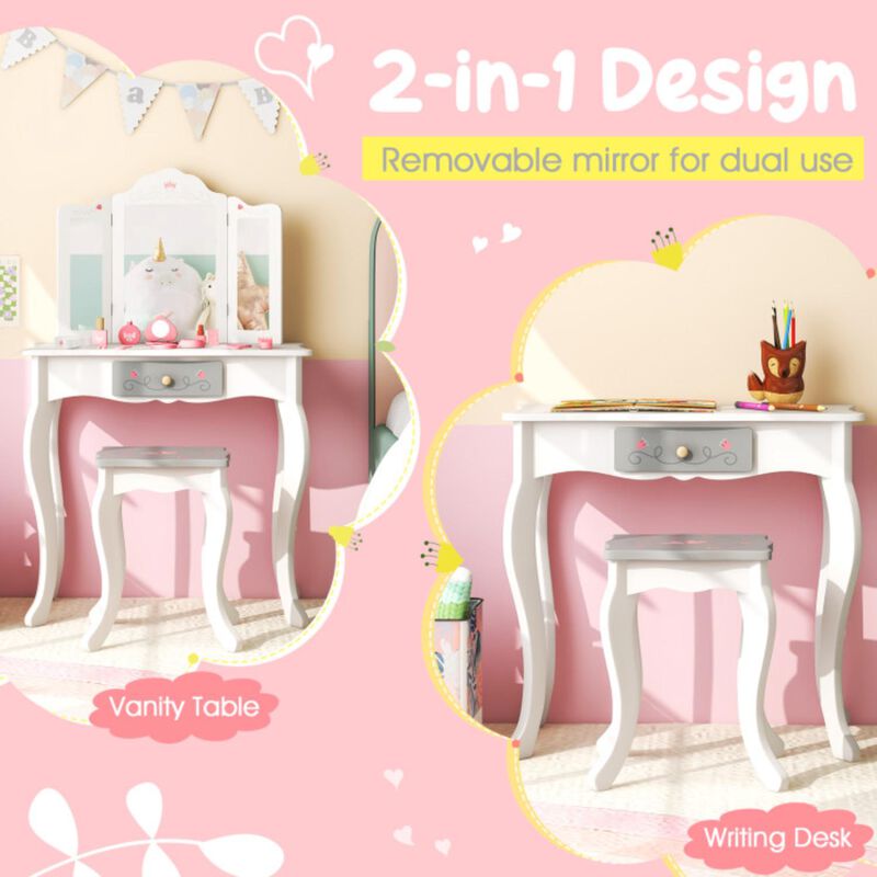 Hivvago Kids Vanity Set with Tri-folding Mirror