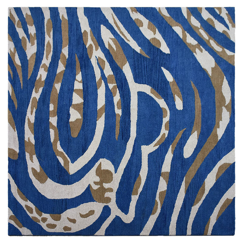 RUGSOTIC CARPETS HAND TUFTED WOOL ECO-FRIENDLY AREA RUGS  - 8'x8', Square Shape, Blue, Contemporary Modern Design, High Pile Thick Handmade Anti Skid Area Rugs for Living Room, Bed Room (K00264)