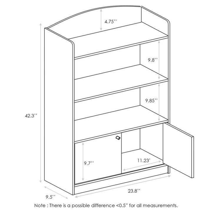 Furinno Lova Bookshelf with Storage Cabinet, 2-Shelf with Doors, Pink