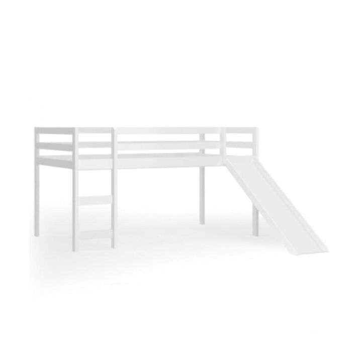 Hivvago Twin Size Low Sturdy Loft Bed with Slide Wood