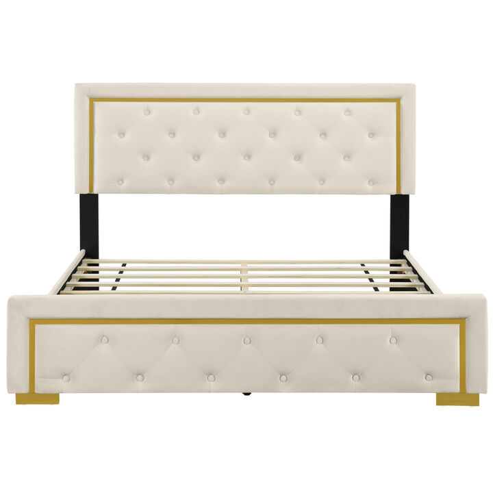Merax Velvet Upholstered Platform Bed Frame