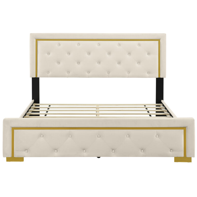 Merax Velvet Upholstered Platform Bed Frame
