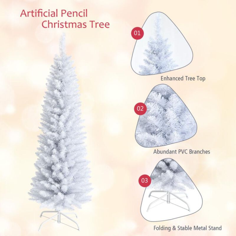Hivvago 5/6/7 Feet Artificial Christmas Pencil Tree with Folding Metal Stand