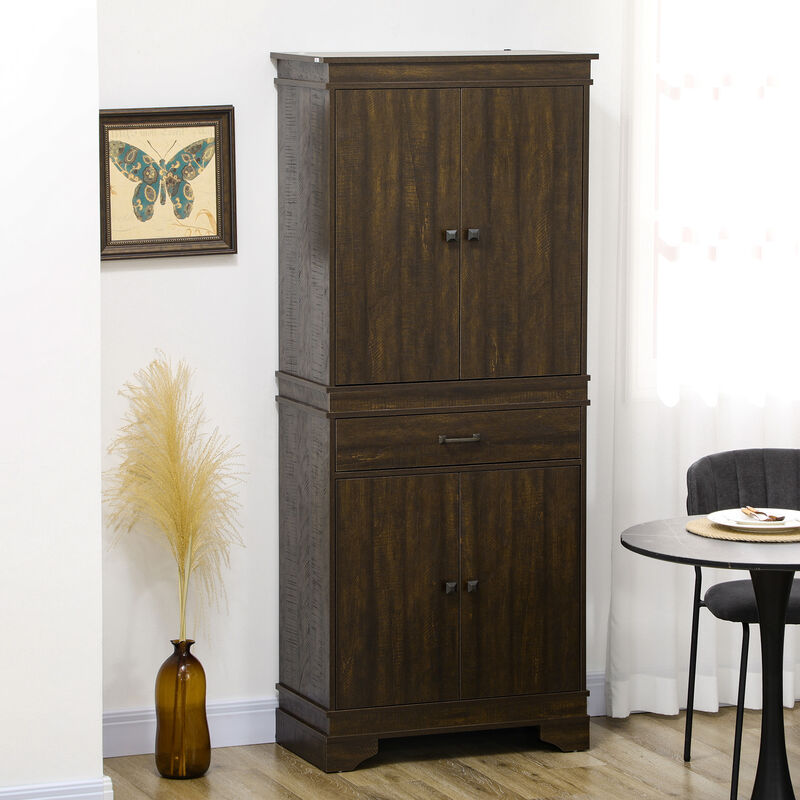 HOMCOM 72" 4-Door Kitchen Pantry with Drawer and 3 Shelves Walnut