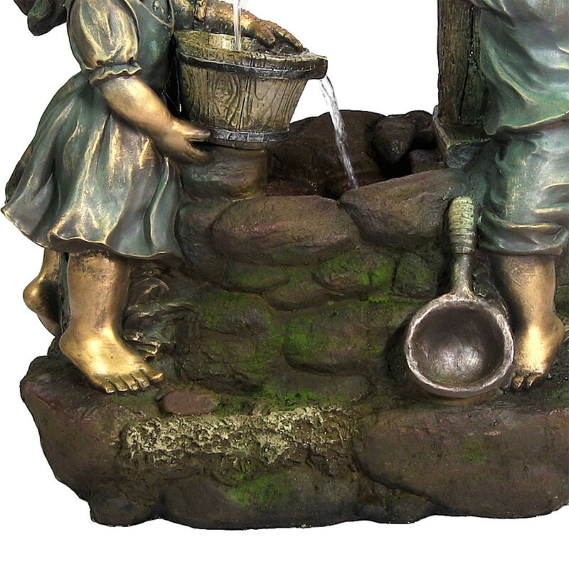 Sunnydaze Children at the Well Water Fountain with LED Lights - 39 in