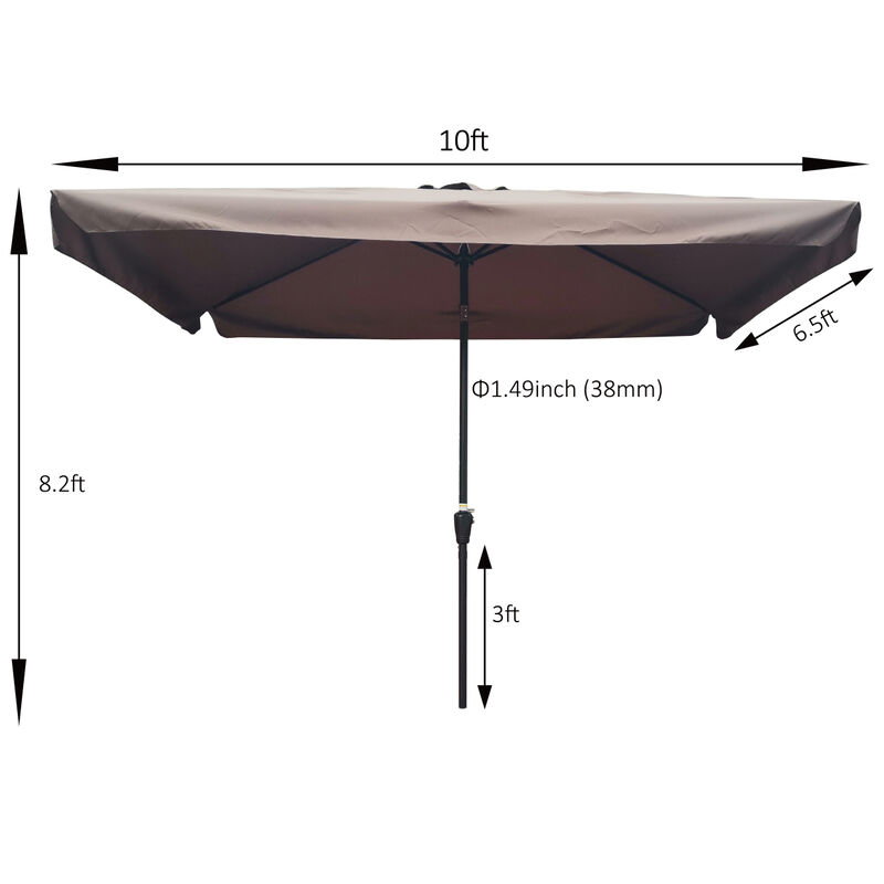 10 X 6.5FT Rectangular Patio Umbrella Outdoor Market Umbrellas With Crank And Push Button