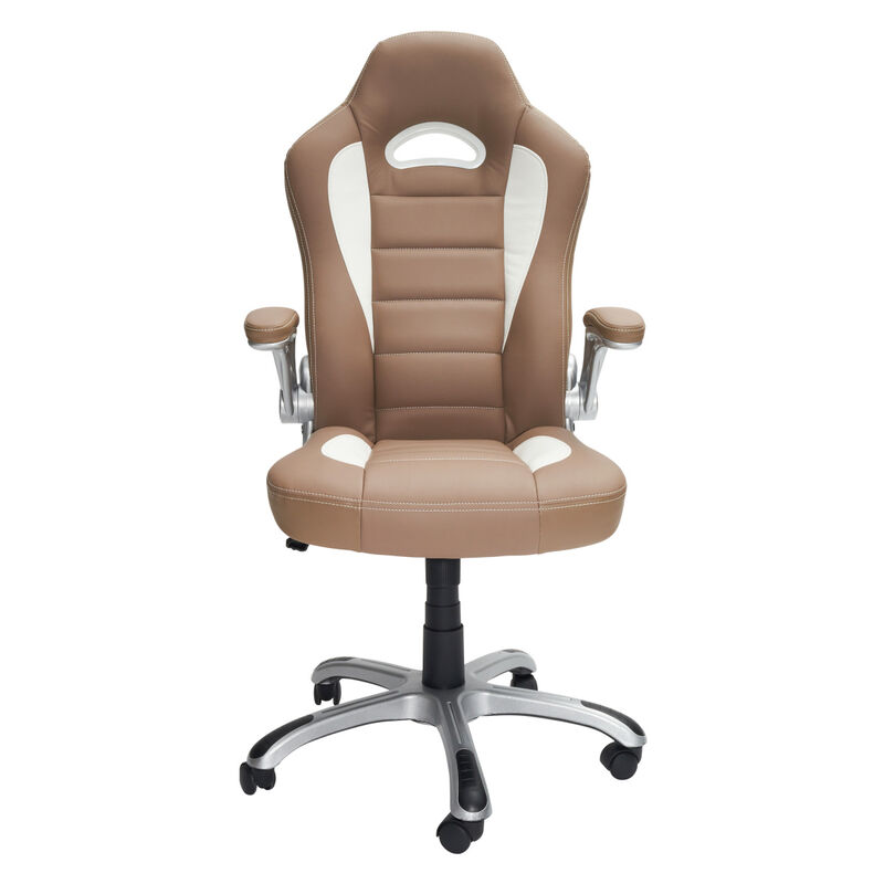 High Back Executive Sport Race Office Chair With Flip-Up Arms, Camel