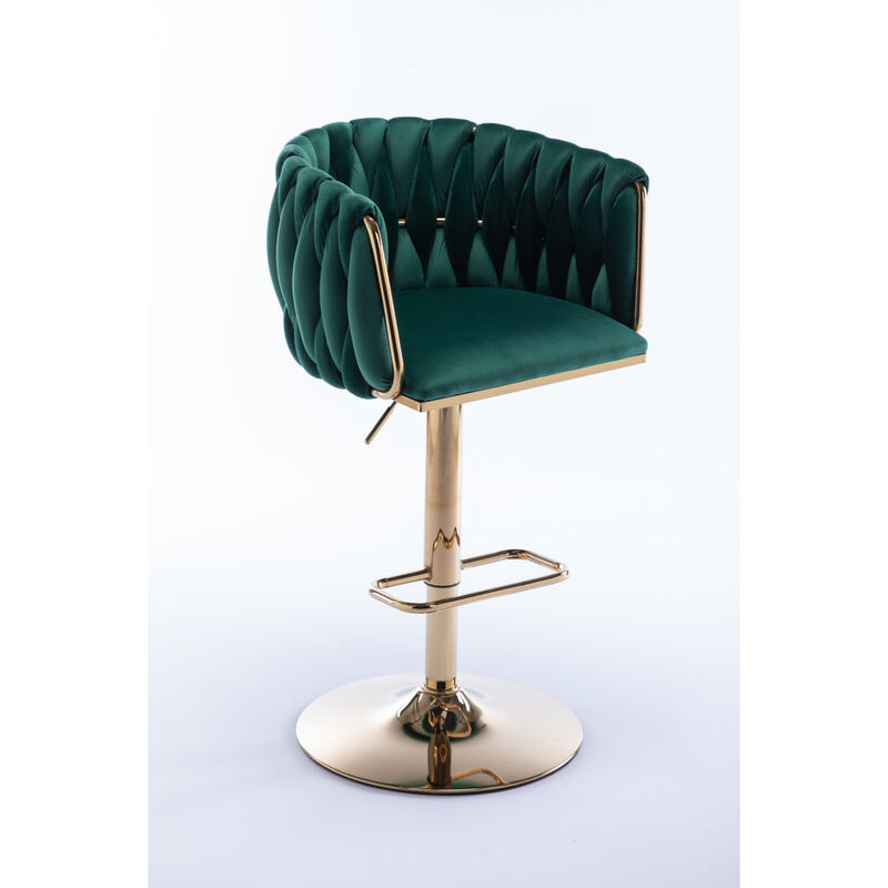 Set Of 2 Bar Stools, With Chrome Footrest And Base Swivel Height Adjustable Mechanical Lifting