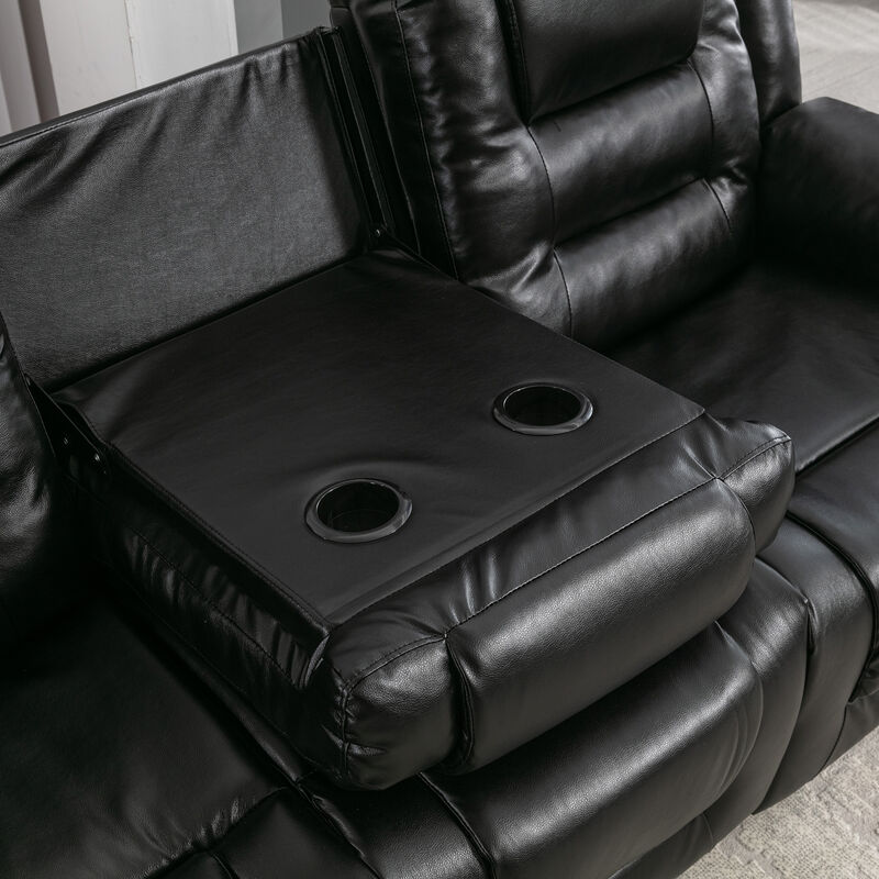3 Seater Home Theater Recliner Manual Recliner Chair with Two Built-in Cup Holders for Living Room,Bedroom, Grey