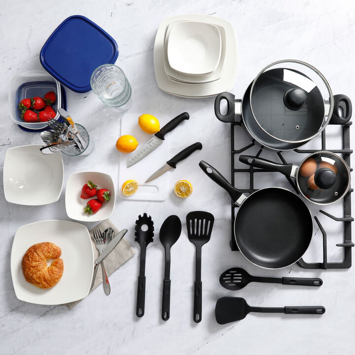 Gibson All U Need 45 Piece Dinnerware Cookware Combo Set in White