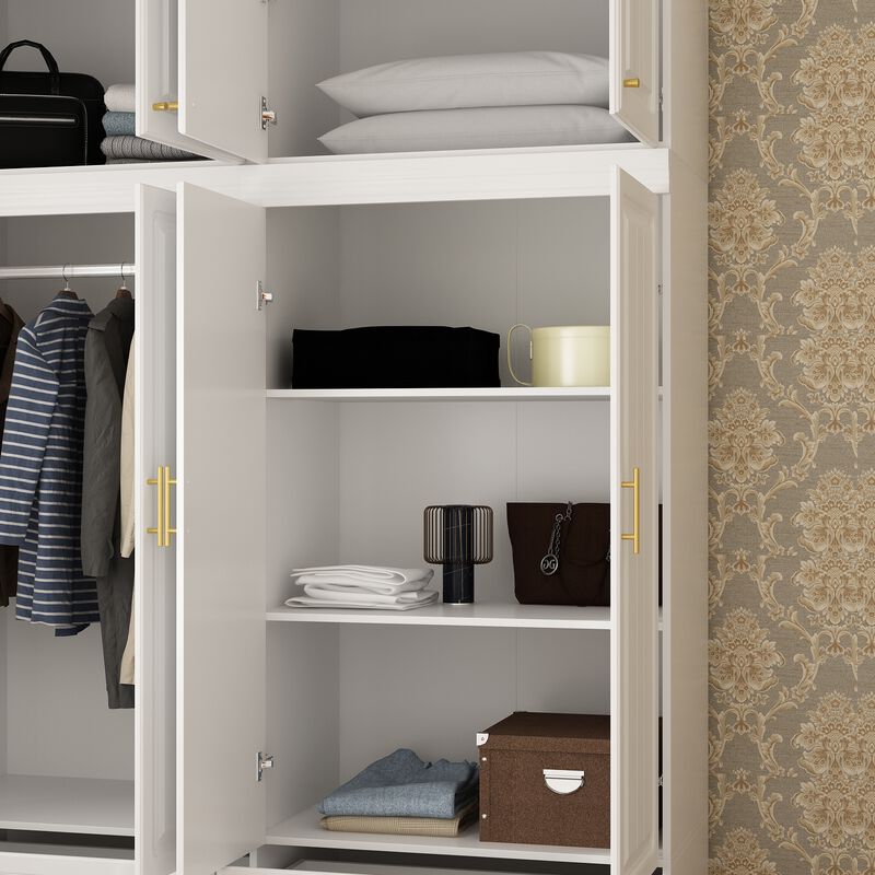 FUFU&GAGA 8-Door Wardrobe Closet with 4 Drawers, Cube Storage, and Hanging Rod - Coastal Style White Armoire Wardrobe Cabinet
