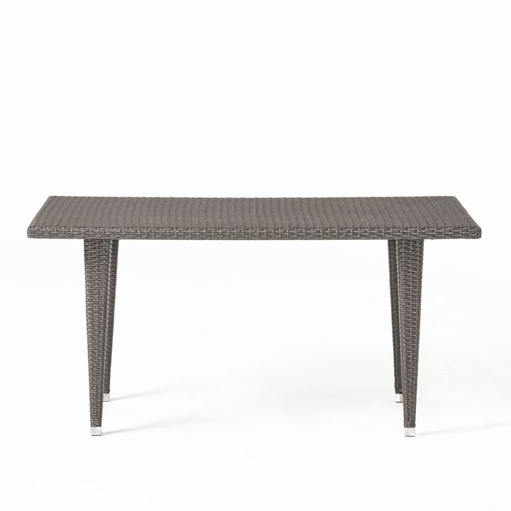 Miny Outdoor Dining Table, 59 Inch Outdoor Iron Top, Gray Faux Wicker - Benzara