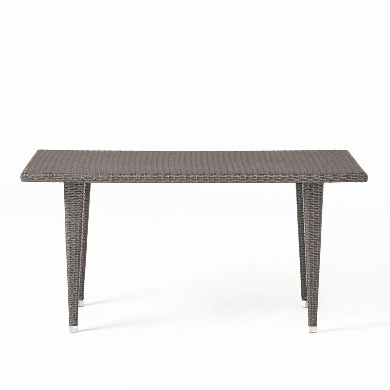 Miny Outdoor Dining Table, 59 Inch Outdoor Iron Top, Gray Faux Wicker - Benzara
