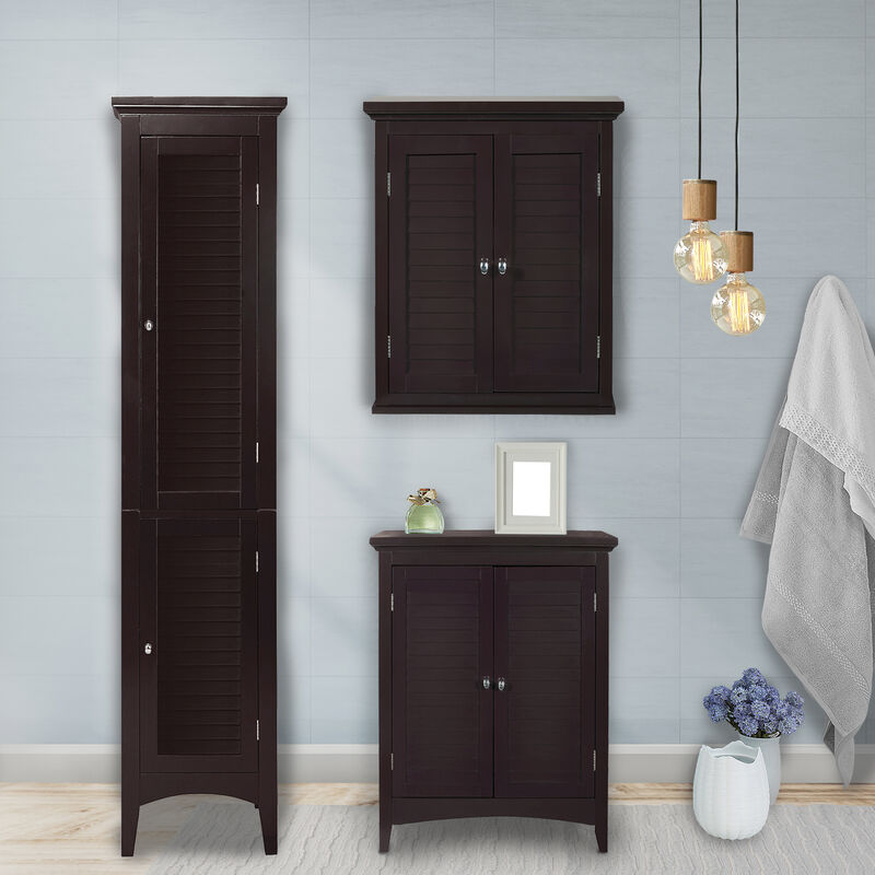 Teamson Home Glancy Two Shutter Doors Wooden Tall Tower Storage Cabinet Dark Brown