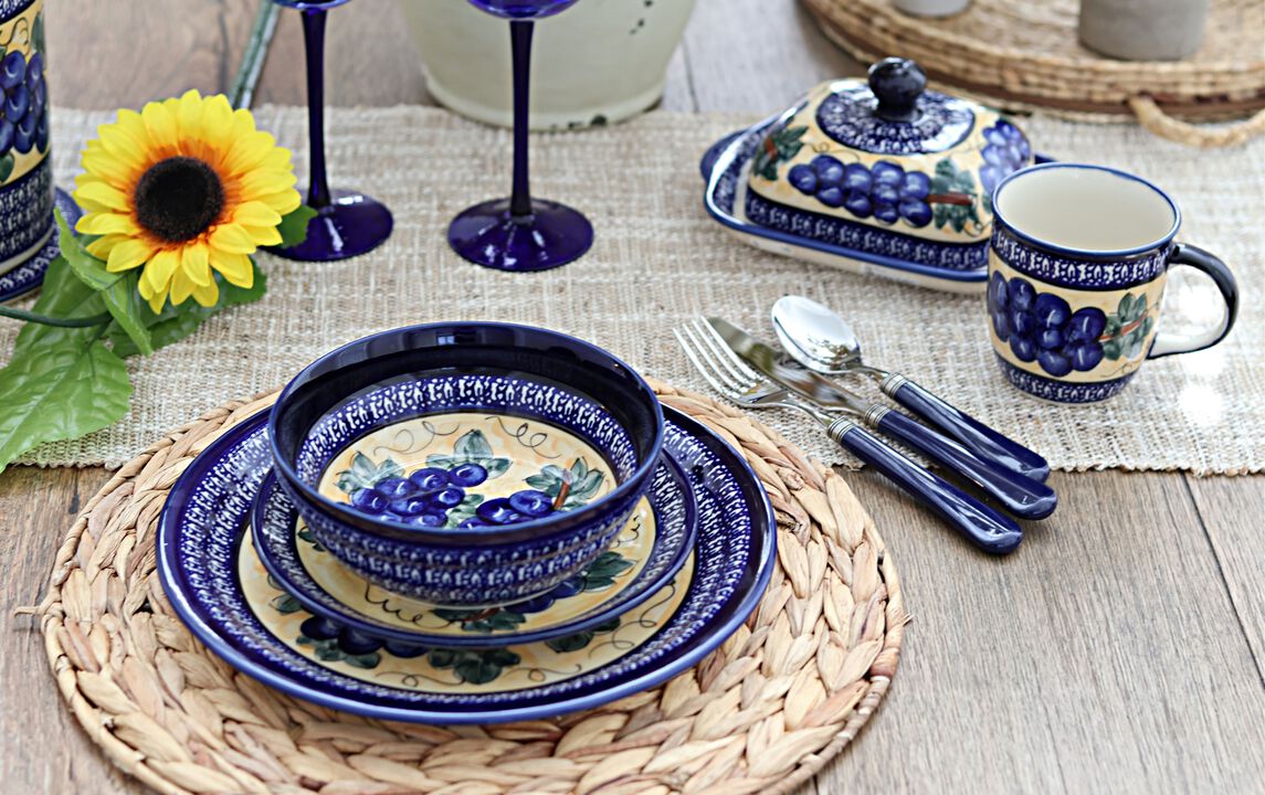 Blue Rose Polish Pottery Peacock Square Butter Dish