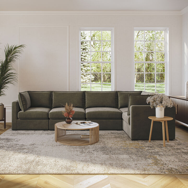 Bennett 5 Piece Flange Seam Modular Sofa  - Olive Green Velvet