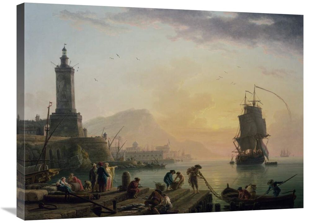A Calm at a Mediterranean Port-Canvas Art-32x24