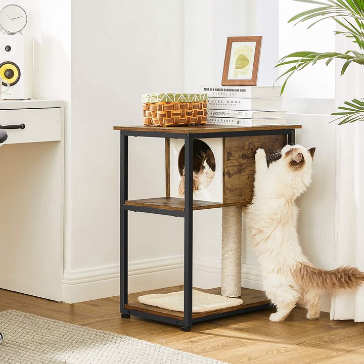End Table Cat Tree - Cat Tower with Integrated Scratching Post and Mat