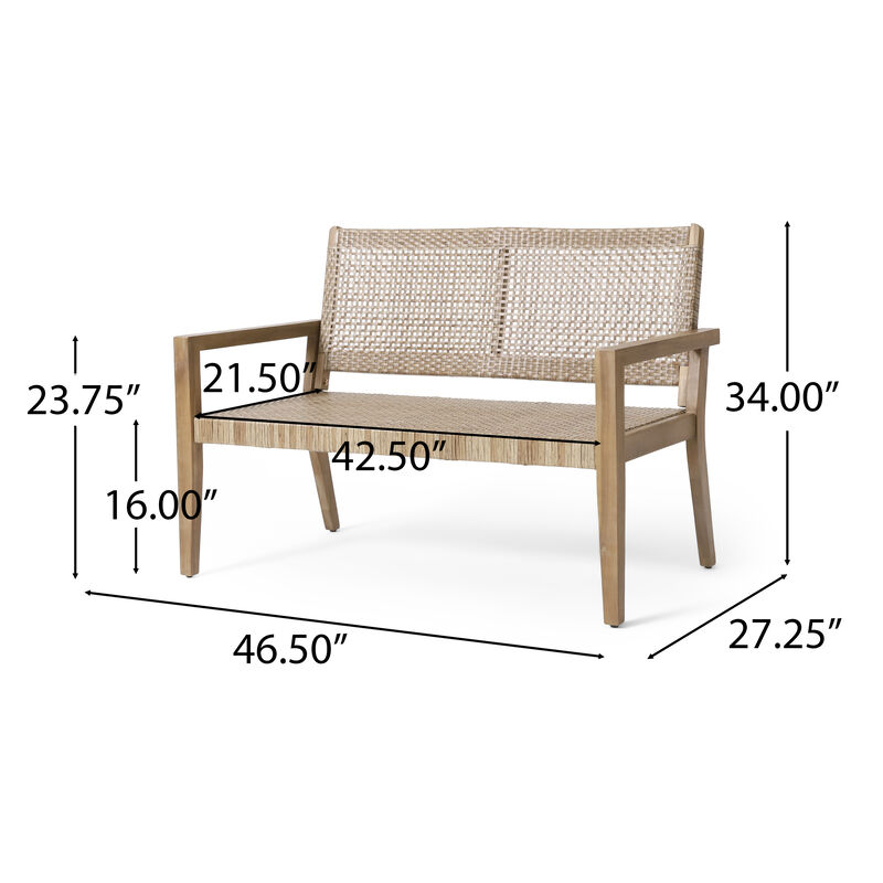 Merax Outdoor Wicker and Acacia Wood Loveseat