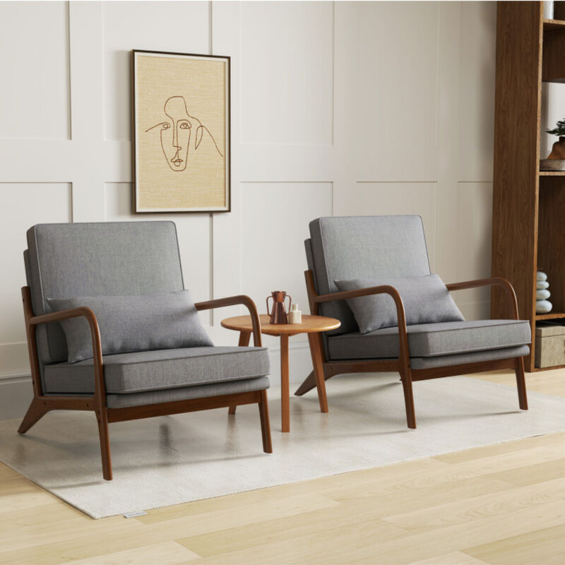 Modern Accent Chair with Rubber Wood Armrests and Removable Back