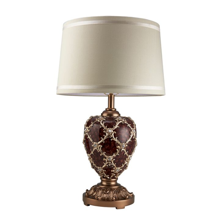 Polyresin Urn Shaped Table Lamp with Diamond Stencils Pattern, Brown-Benzara