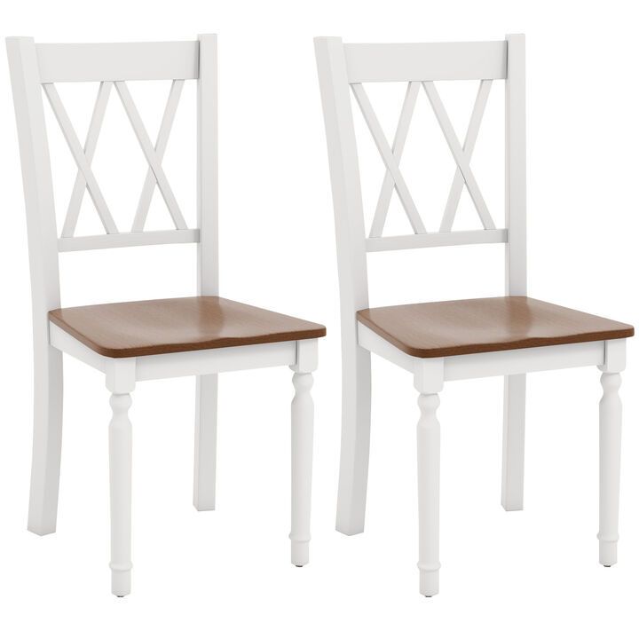 Set of 2 Wooden Farmhouse Kitchen Chairs with Rubber Wood Seat