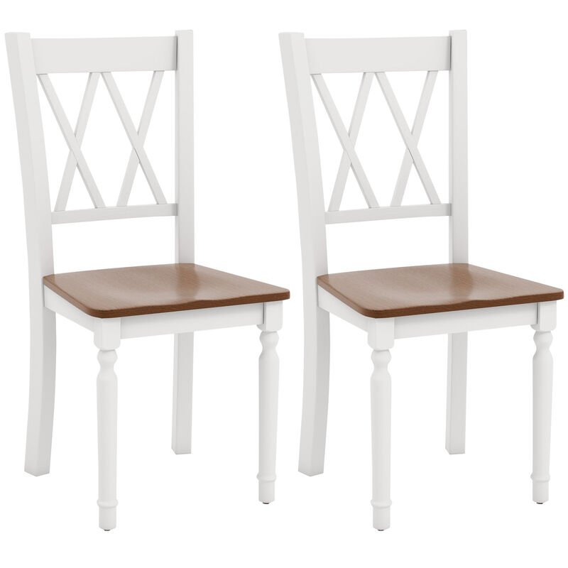 Set of 2 Wooden Farmhouse Kitchen Chairs with Rubber Wood Seat