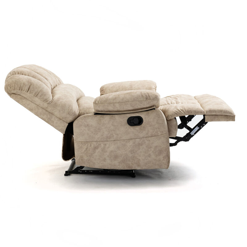 Large Manual Recliner Chair In Fabric For Living Room, Beige