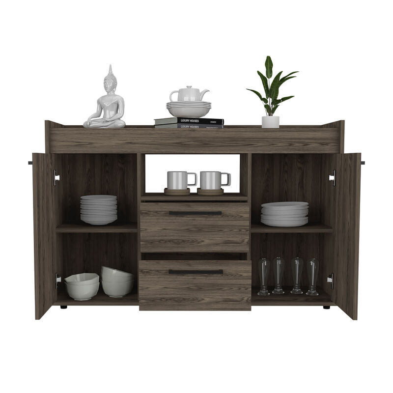 DEPOT E-SHOP Hart Sideboard Double Door Cabinet, One Open Shelf, Dark Walnut