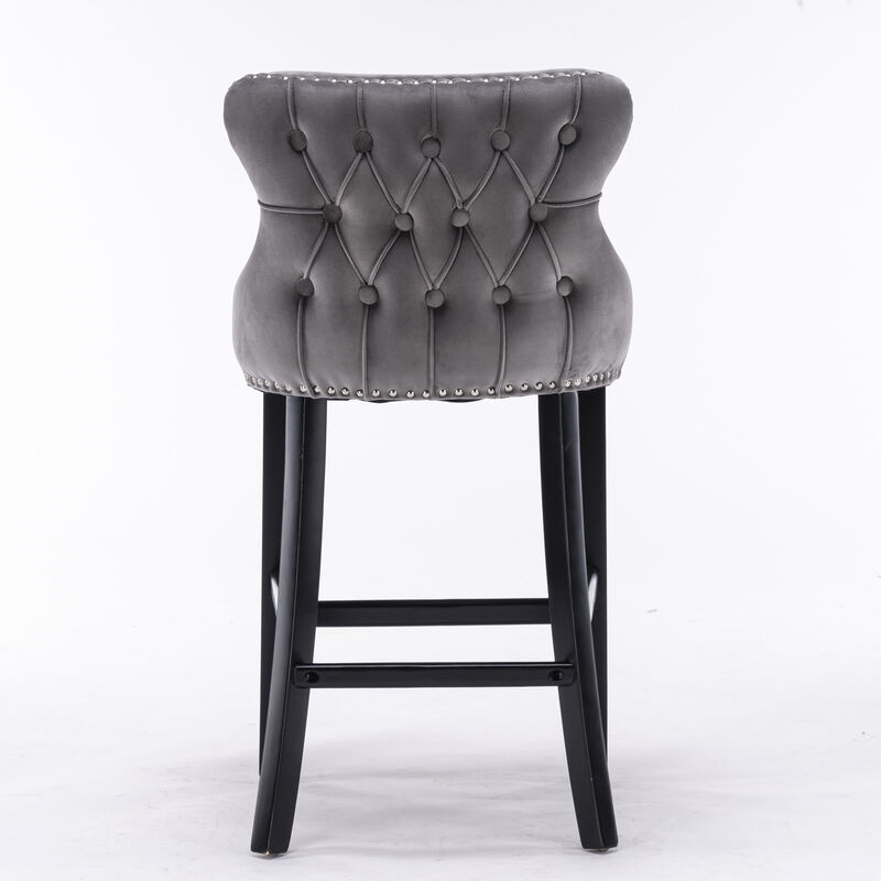 Upholstered Wingback Barstools Button-Tufted Counter Chairs with Wooden Legs for Kitchen & Bar