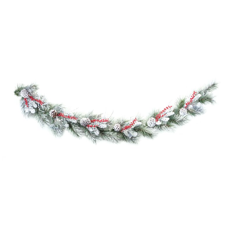 Snowy Pine with Berry Garland 6'L PVC for Holiday and Winter Decor