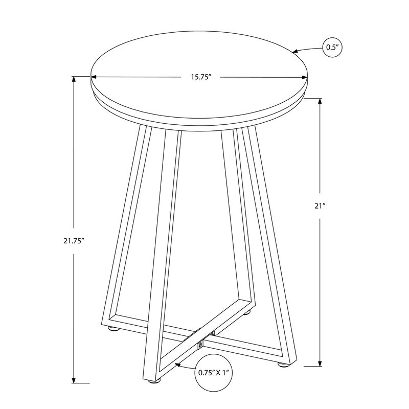 Monarch Specialties I 2178 Accent Table, Side, Round, End, Nightstand, Lamp, Living Room, Bedroom, Metal, Laminate, White Marble Look, Black, Contemporary, Modern