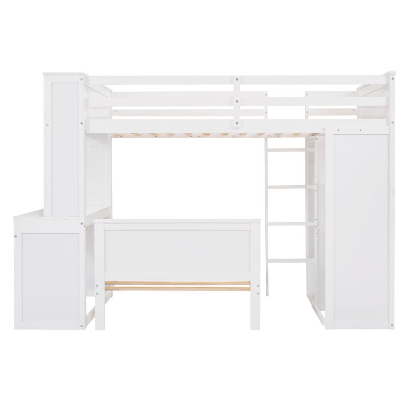 Twin Size Loft Bed With A Stand-Alone Bed, Shelves, Desk, And Wardrobe