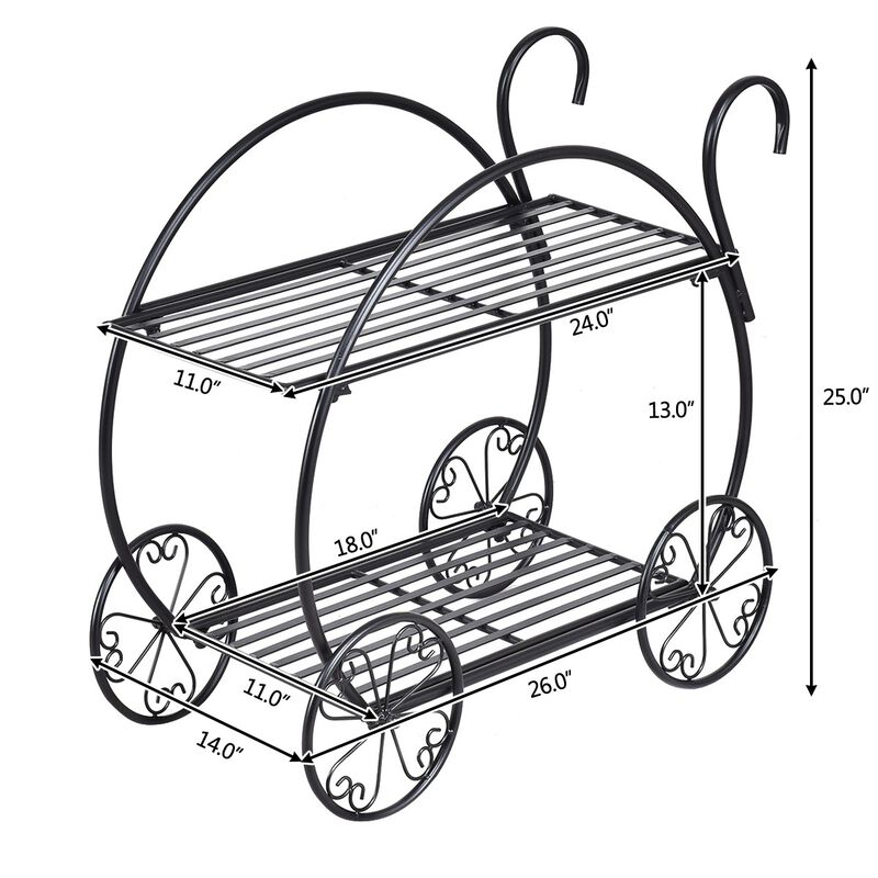 Flower Cart Plant Stand for Outdoor Garden Decor and Plant Display