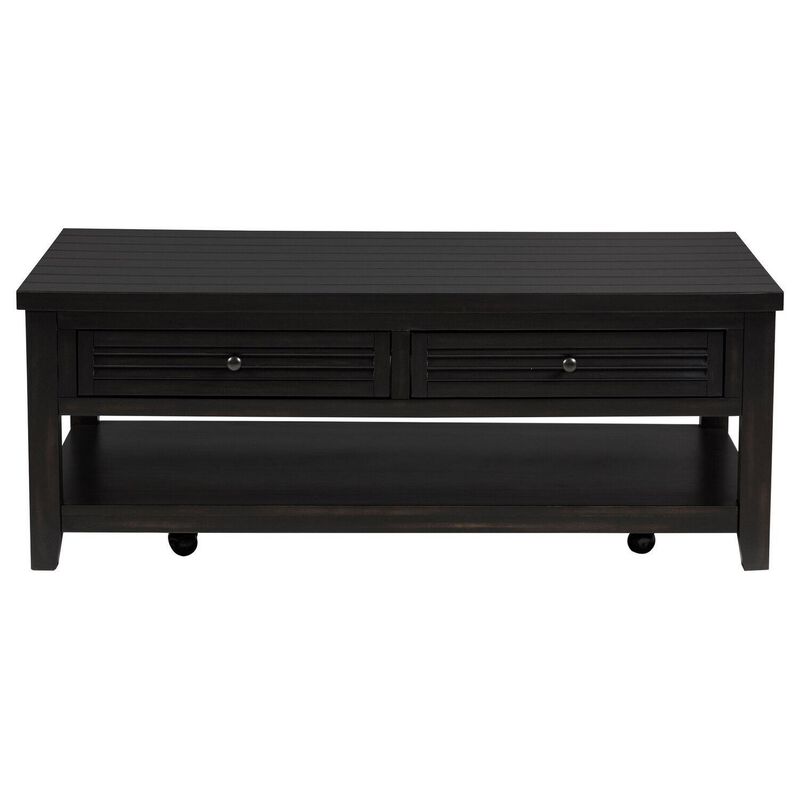 Coni Coffee Table, 2 Drawers, 1 Shelf, Black Wood Frame, 48 Inch - Benzara