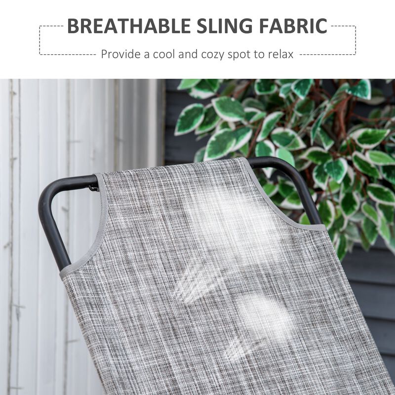 Grey Patio Comfort: Outdoor Sling Fabric Rocking Chair