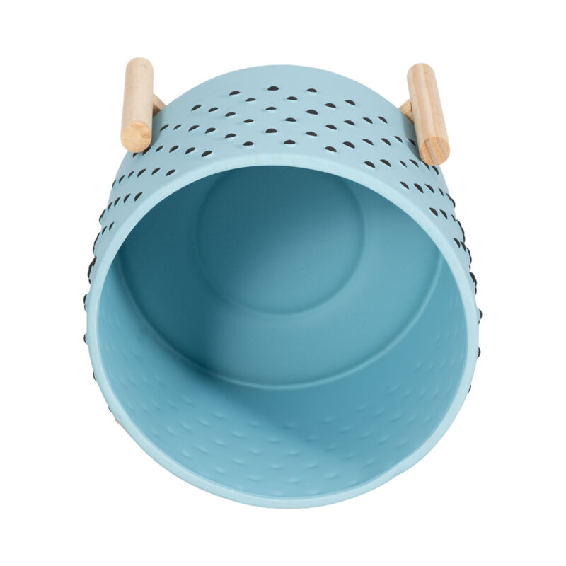 10" Dotted Planter with Wood Stand, Blue
