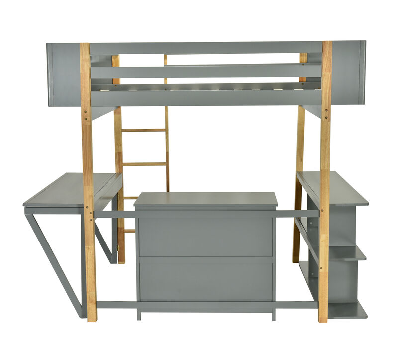 Merax Wood Loft Bed With Built-in Storage Cabinet