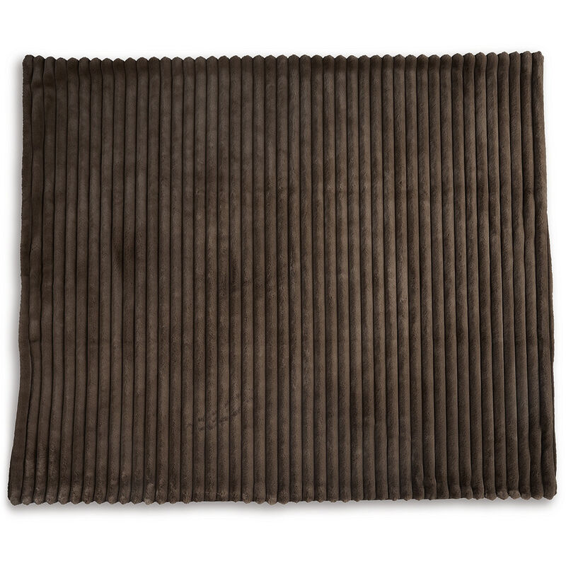 Faux Fur Throw Blanket, 61 Inch Plush Dark Brown Striped Polyester - Benzara
