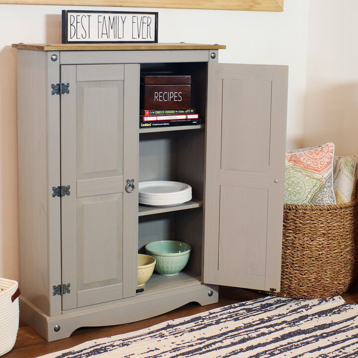 Sunnydaze 2-Door, 2-Shelf Solid Pine Accent Cupboard - Gray - 43 in