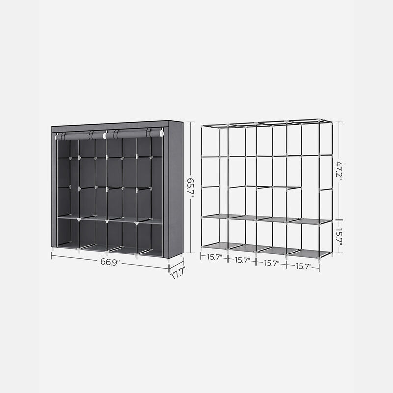 Portable Closet with Cover 4 Hanging Rods and Shelves