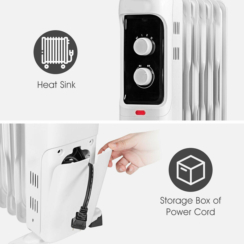 1500W Oil Filled Portable Radiator Space Heater with Adjustable Thermostat