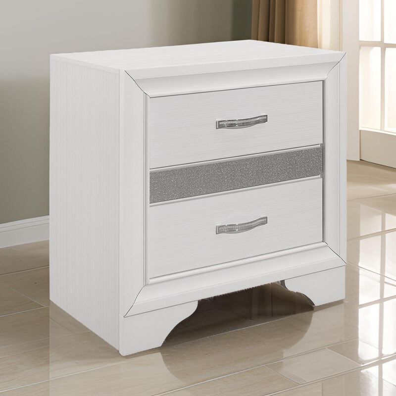 Ani 26 Inch Modern 2 Drawer Nightstand, Hidden Jewelry Drawer, White Frame-Benzara