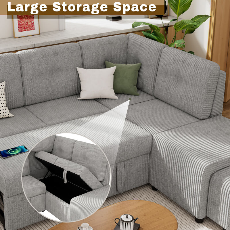 Merax L-shaped Sofa with Movable Ottoman and Stool