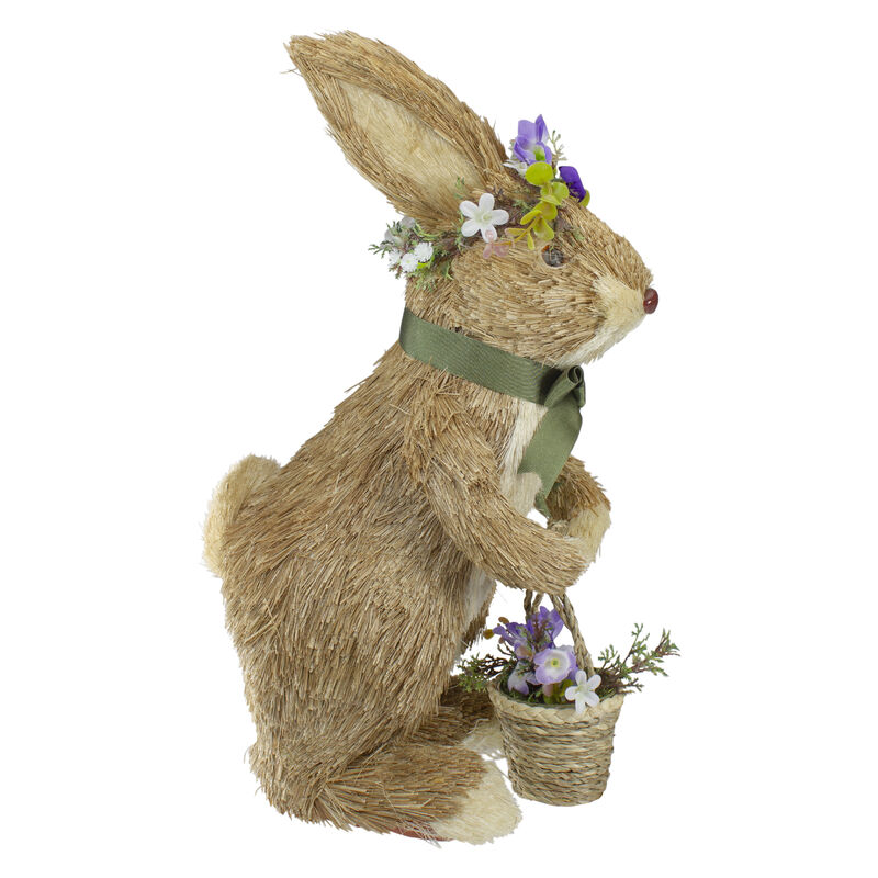 15" Brown Sisal Bunny Rabbit with Basket Easter Figure