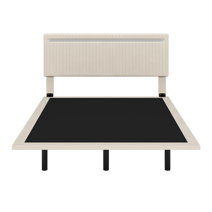 Merax Modern Upholstered Floating Bed Frame with LED Lights