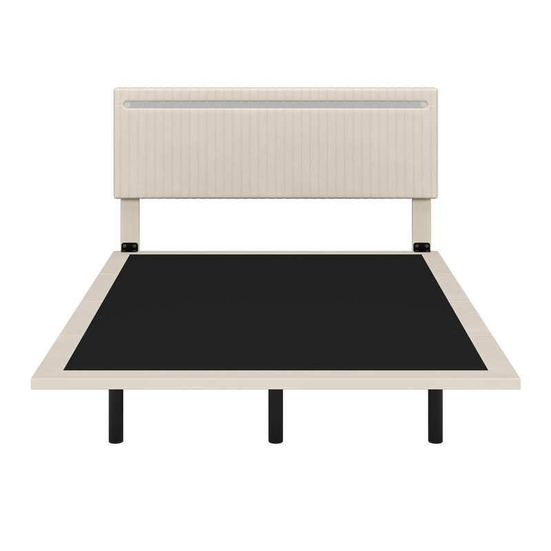 Merax Modern Upholstered Floating Bed Frame with LED Lights