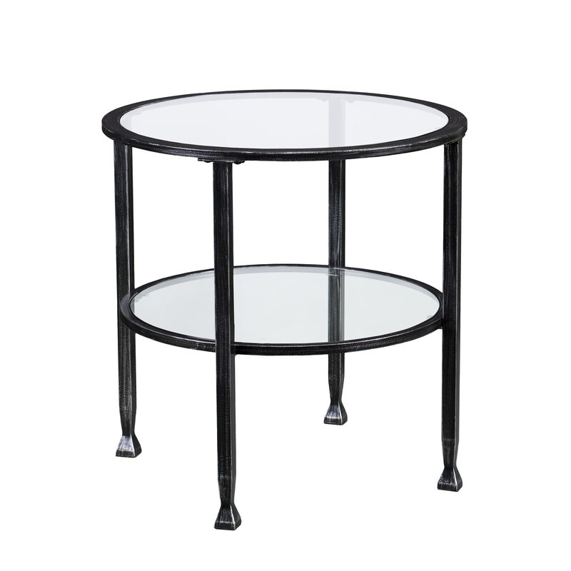 SEI Furniture Jaymes Round Glass Top Metal End Table in Black