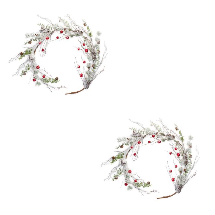 Snow Pine Garland with Sleigh Bells for Holiday and Winter Décor (Set of 2)