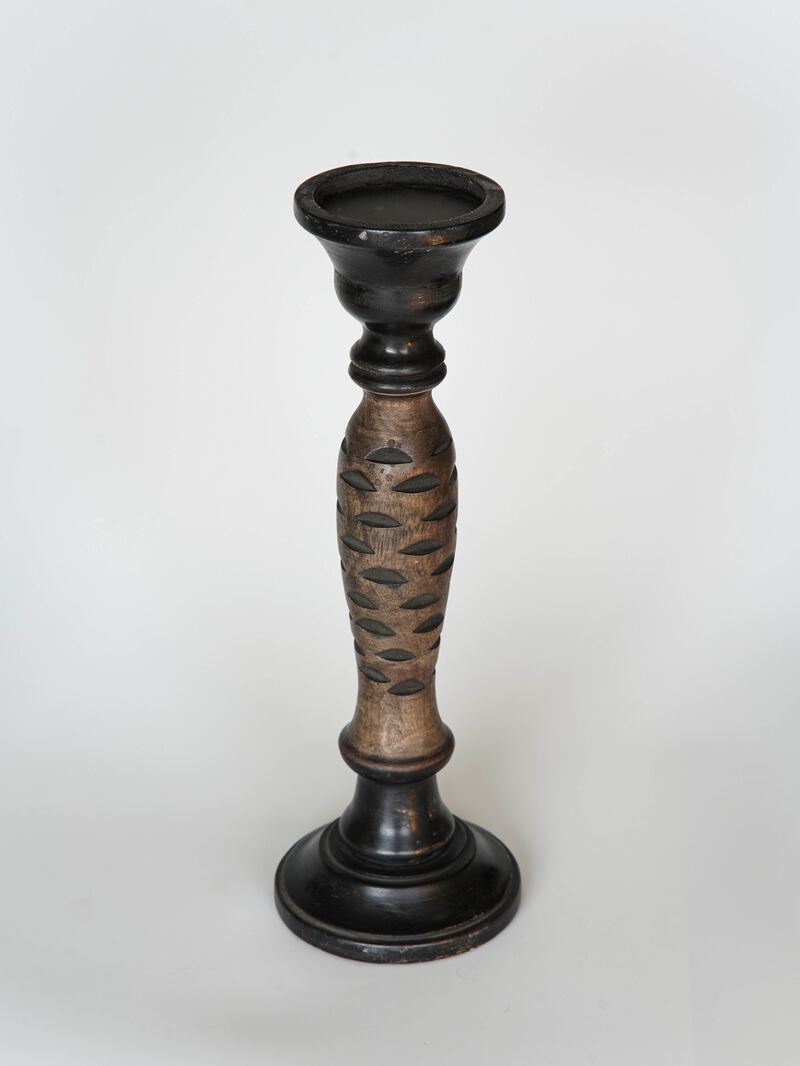BBH Homes Traditional Dark Polish Eco-friendly Handmade Mango Wood Set Of One 15" Pillar Candle Holder
